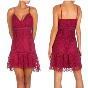 Guess SL Sleeveless Forbidden Dress Crushed Raspberry Red V-neck Mini Lace Strap